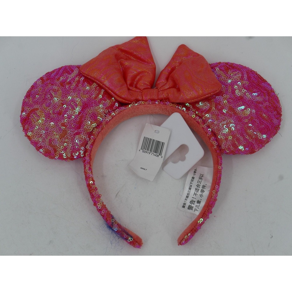 Disney Minnie Mouse Sequin Ear Headband Adult Ears Pink Orange Bow Parks